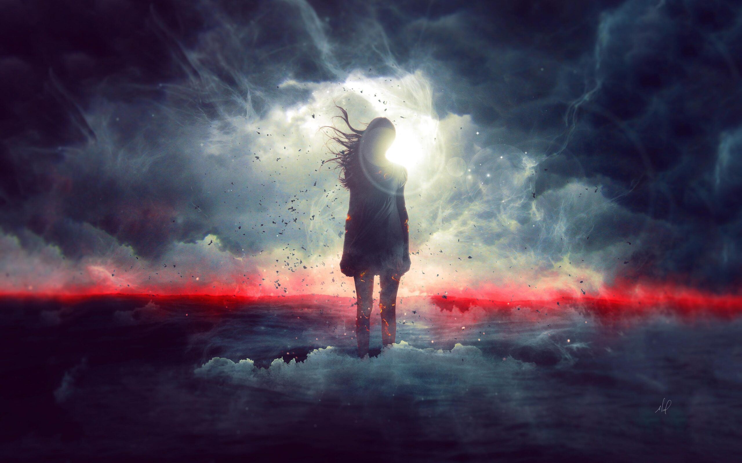 Girl standing in clouds